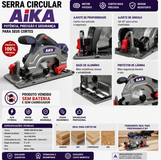 Serra Circular Aika Ccs165-x Aika Só A Máquina - Lançamento Azul 20v 50/60