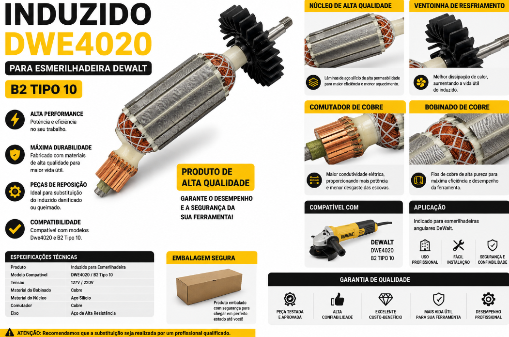 Induzido Dwe4020 Para Esmerilhadeira Dewalt B2 Tipo 10 127v